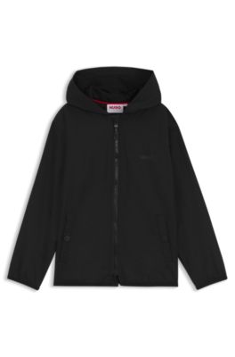 Kids' water-repellent windbreaker jacket with logo prints, Black