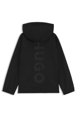 Kids' water-repellent windbreaker jacket with logo prints, Black