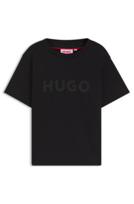 Camiseta para ni&ntilde;os en algod&oacute;n con logo estampado en relieve, Negro