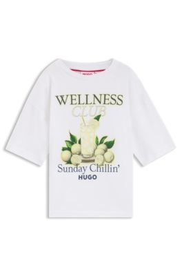 Kids' cotton T-shirt with logo artwork, White