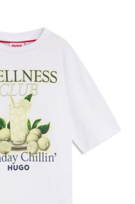 Kids' cotton T-shirt with logo artwork, White