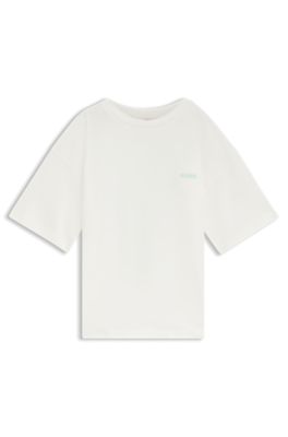 Kids' loose-fit cotton T-shirt with sports graphic, White