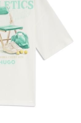 Kids' loose-fit cotton T-shirt with sports graphic, White