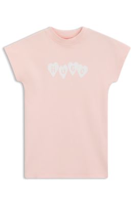 Kids' cotton T-shirt dress with logo artwork, light pink