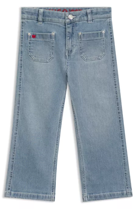 Kids' blue stretch-denim jeans with an embroidered logo