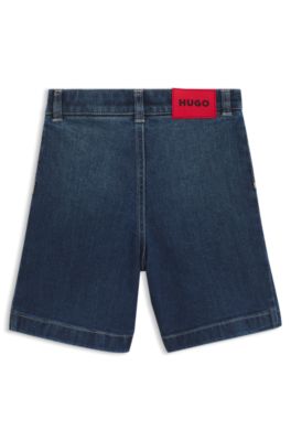 Kids' blue stretch denim shorts, Patterned