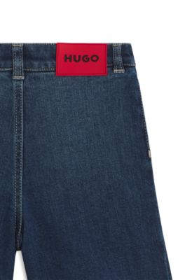 Kids' blue stretch denim shorts, Patterned