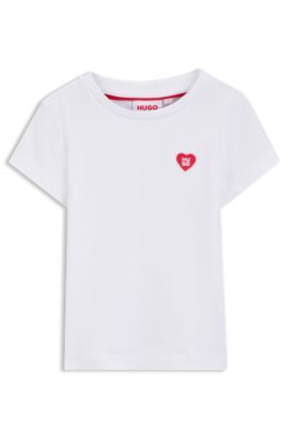 Kids' cotton T-shirt with heart-shaped embroidered logo, White