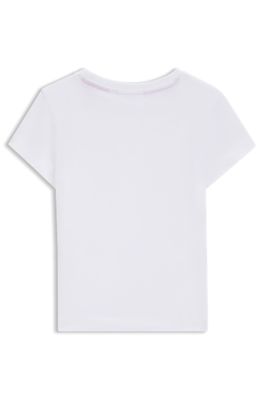 Kids' cotton T-shirt with heart-shaped embroidered logo, White