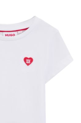 Kids' cotton T-shirt with heart-shaped embroidered logo, White