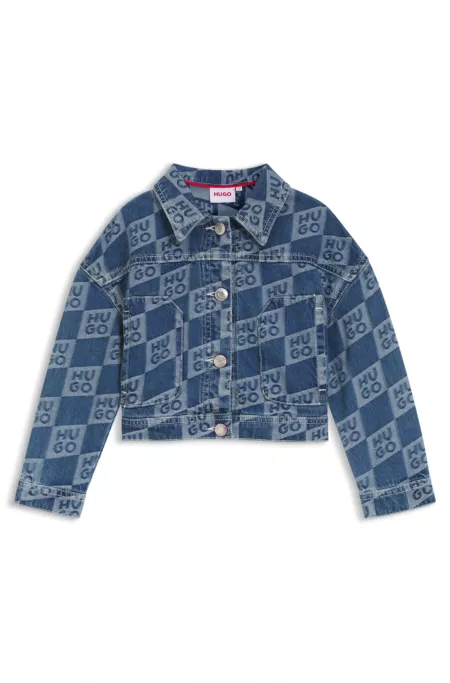 Kids' denim jacket with stacked-logo jacquard