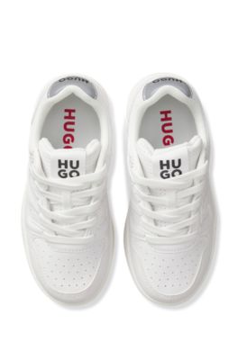 Kids' faux-leather sneakers with logo details, White
