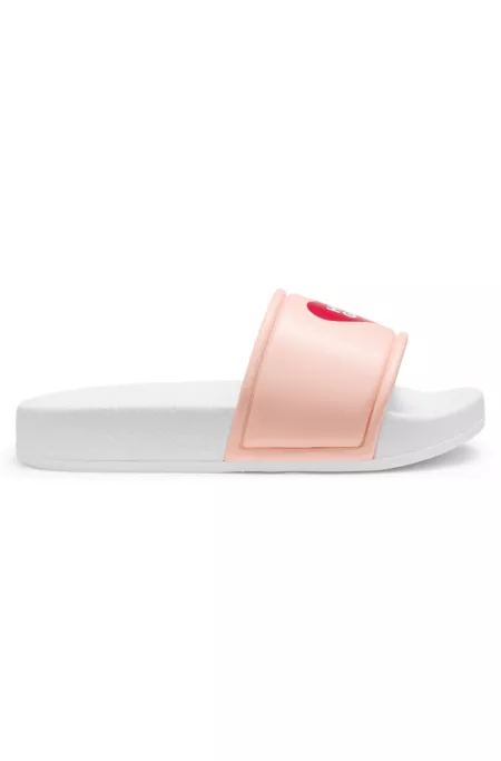 Kids' faux-leather slides with heart-shaped logo print