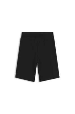 Kids' fleece shorts with logo label, Black