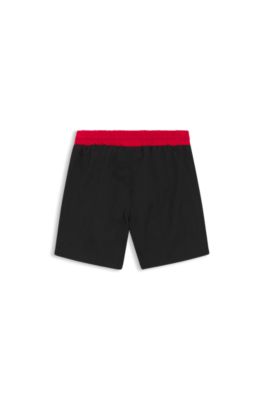 Kids' swim shorts with contrast logo print, Black
