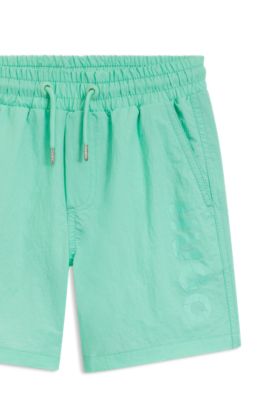 Kids' swim shorts with contrast logo print, Green