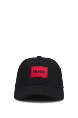 Kids' cotton-twill cap with red logo label, Black
