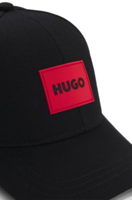 Kids' cotton-twill cap with red logo label, Black