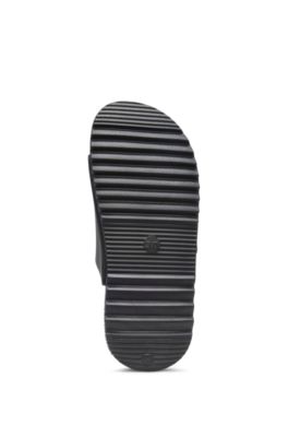 Kids' two-strap sandals with red logo, Black
