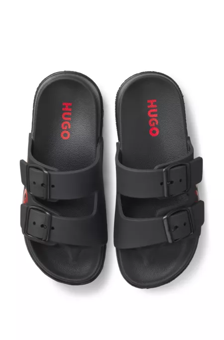Kids' two-strap sandals with red logo