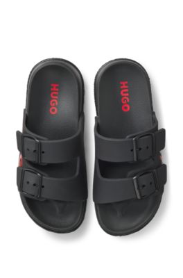Kids' two-strap sandals with red logo, Black