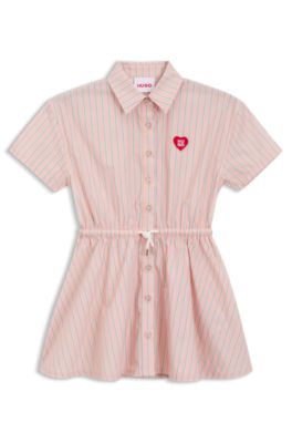 Vestido camisero relaxed fit para ni&ntilde;as en popel&iacute;n de algod&oacute;n a rayas, Rosa claro