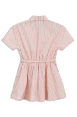 Vestido camisero relaxed fit para ni&ntilde;as en popel&iacute;n de algod&oacute;n a rayas, Rosa claro