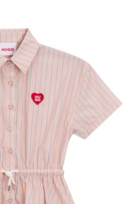 Vestido camisero relaxed fit para ni&ntilde;as en popel&iacute;n de algod&oacute;n a rayas, Rosa claro