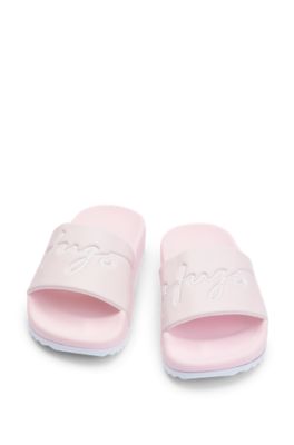 Kids' lightweight slides with logo strap, light pink