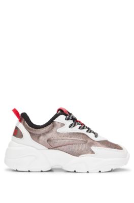 Kids' mixed-material trainers with faux leather, Silver