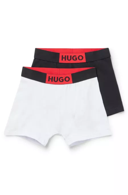 Kids' two-pack of logo-waistband boxer shorts in stretch cotton