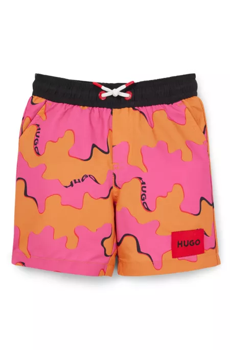 Kids' swim shorts with logo and seasonal print