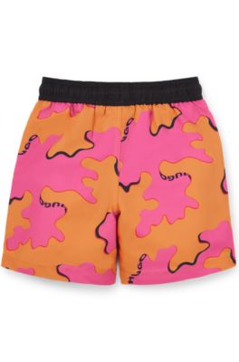 Kids' swim shorts with logo and seasonal print, Patterned
