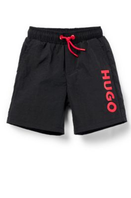Kids' swim shorts with logo print, Black