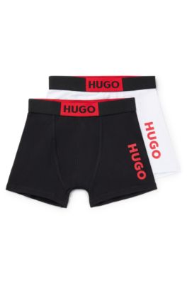 Two-pack of kids' stretch-cotton boxer shorts with branding, Black