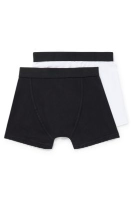 Two-pack of kids' stretch-cotton boxer shorts with branding, Black