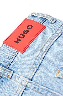 HUGO - Kids' jeggings in blue stretch denim with branded waistband