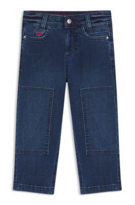Kids' blue loose-fit jeans in stretch denim, Dark Blue