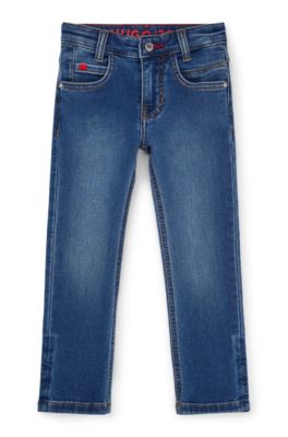 Kids' blue slim-fit jeans in knitted denim, Patterned