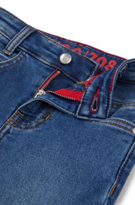 Kids' blue slim-fit jeans in knitted denim, Patterned