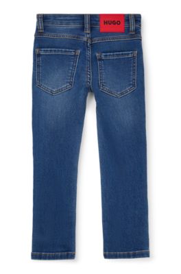 Kids' blue slim-fit jeans in knitted denim, Patterned