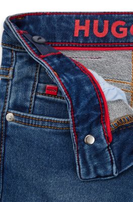 Kids' blue slim-fit jeans in knitted denim, Patterned