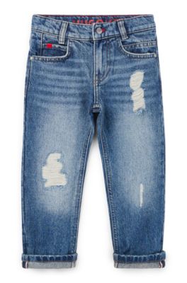Kids' blue regular-fit jeans in distressed denim, Blue