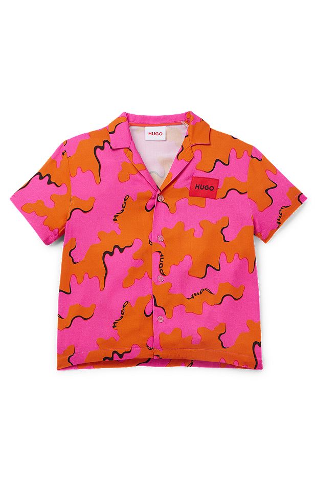 Kids' shirt with bold print and red logo label, Orange