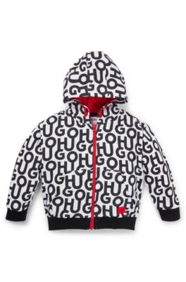 Kids' stacked-logo zip-up hoodie in a cotton blend, Patterned