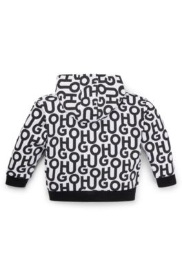 Kids' stacked-logo zip-up hoodie in a cotton blend, Patterned