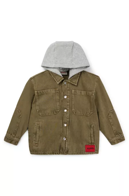 Kids' denim overshirt with detachable fleece hood