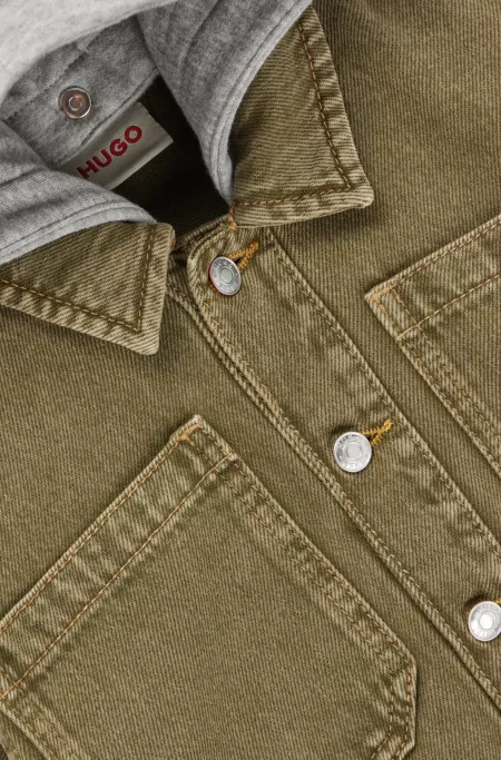 Kids' denim overshirt with detachable fleece hood