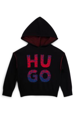 Kids' hoodie with two-tone stacked logo, Black