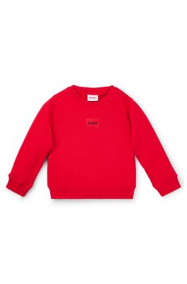 Kids' cotton-blend sweatshirt with red logo label, Red